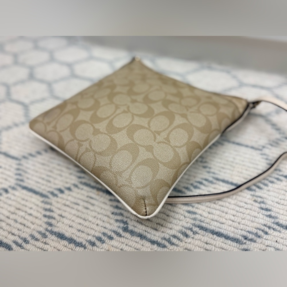 COACH Signature Beige/White Monogram Logo North South Adjust. Strap Crossbody - Picture 9 of 16